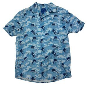 Guy Harvey Mens S Hawaiian Shirt Blue Marlin Swordfish Short Sleeve